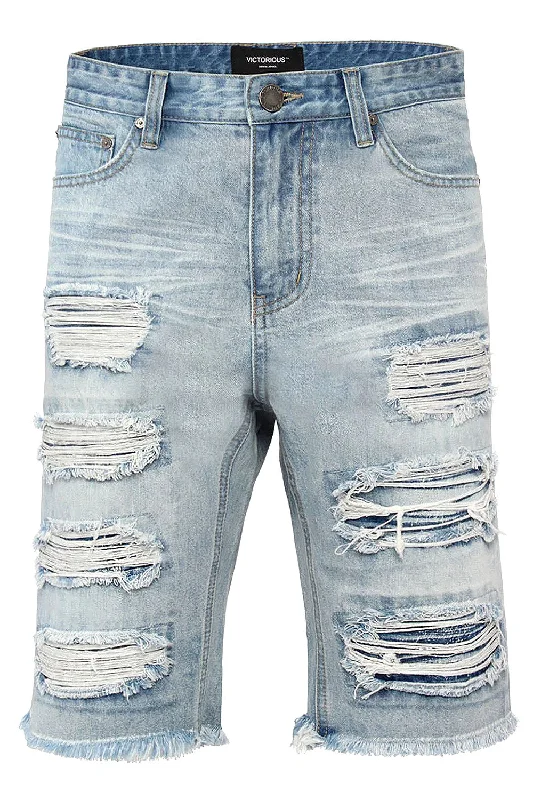 Distressed Repaired Denim Shorts