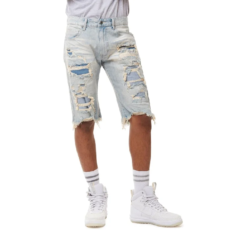 Distressed Rip & Repair Jean Shorts - Alpine Blue