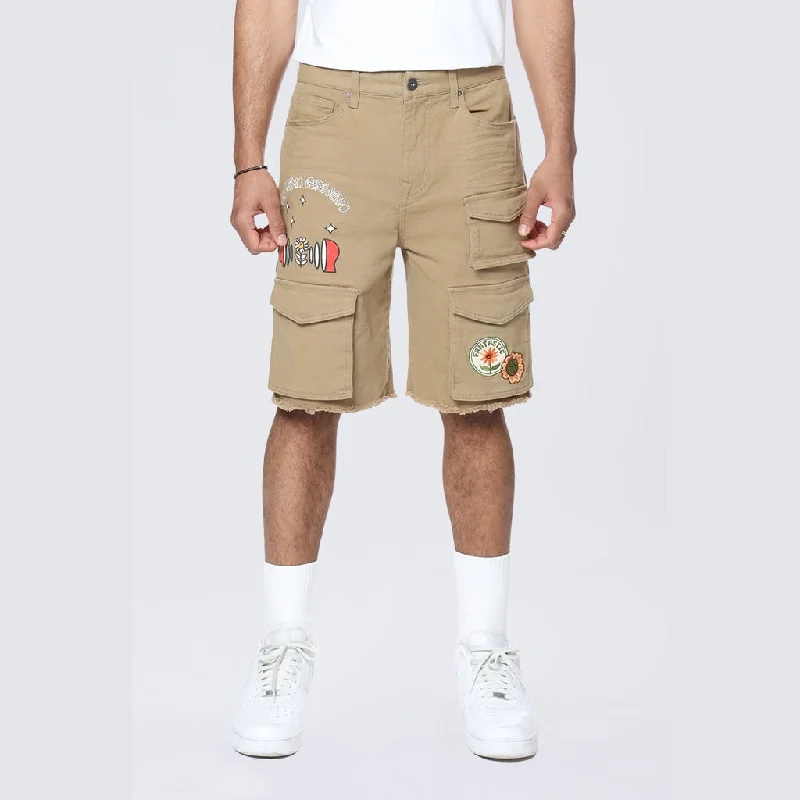 Doodle Graphic Resort Twill Shorts - Khaki