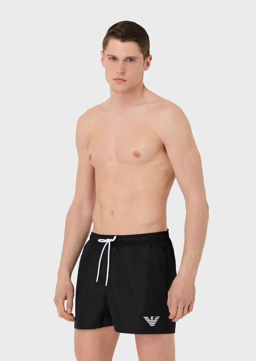 Emporio Armani Recycled Fabric Swim Shorts With Drawstring -Black