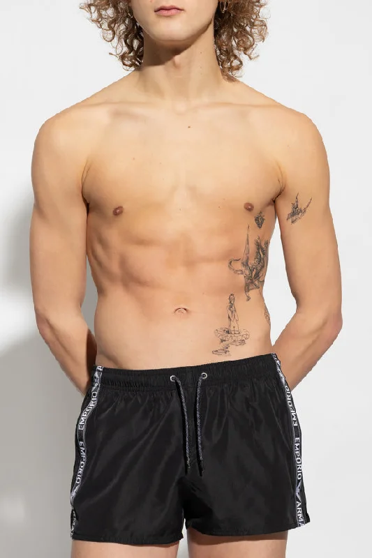 Emporio Armani Woven Swimming Shorts With Logo-Black