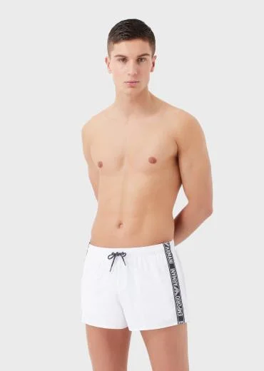 Emporio Armani Woven Swimming Shorts With Logo-White