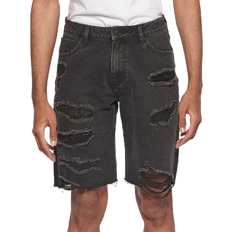 Eleven Paris Mens Denim Destroyed Cutoff Shorts