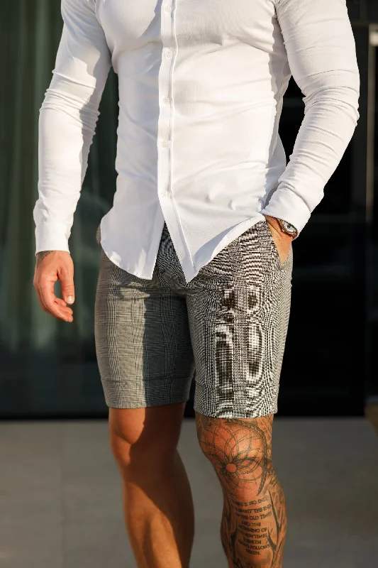 Father Sons Tailored Prince of Wales Check Grey Shorts With Belt Loops - FSTS004