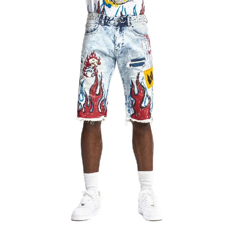 Flame Graphic Jean Shorts Angel Blue