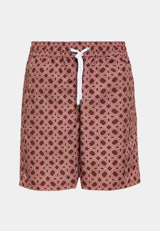 Frescobol Board Ipanema Weave Print Swim Shorts - Mauve & Garnet Mauve & Garnet