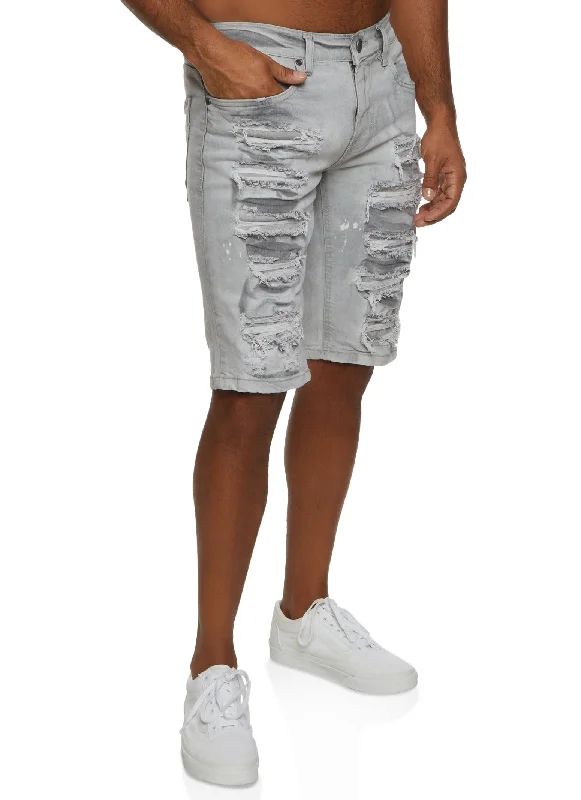 Mens Acid Wash Distressed Denim Shorts