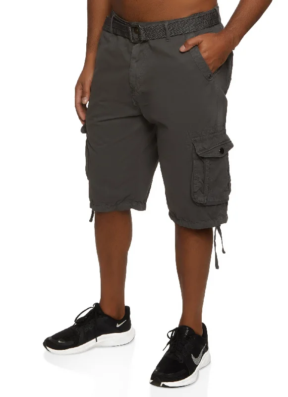 Mens Twill Belted Cargo Shorts