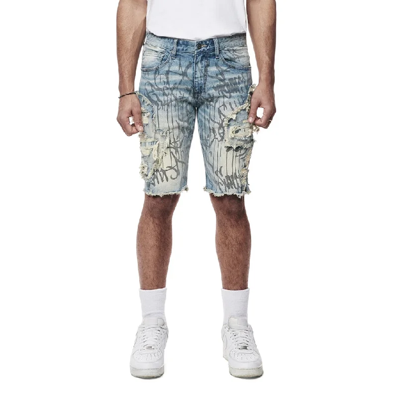 Heavy Rip & Repair Doodle Jean Shorts - Julien Blue