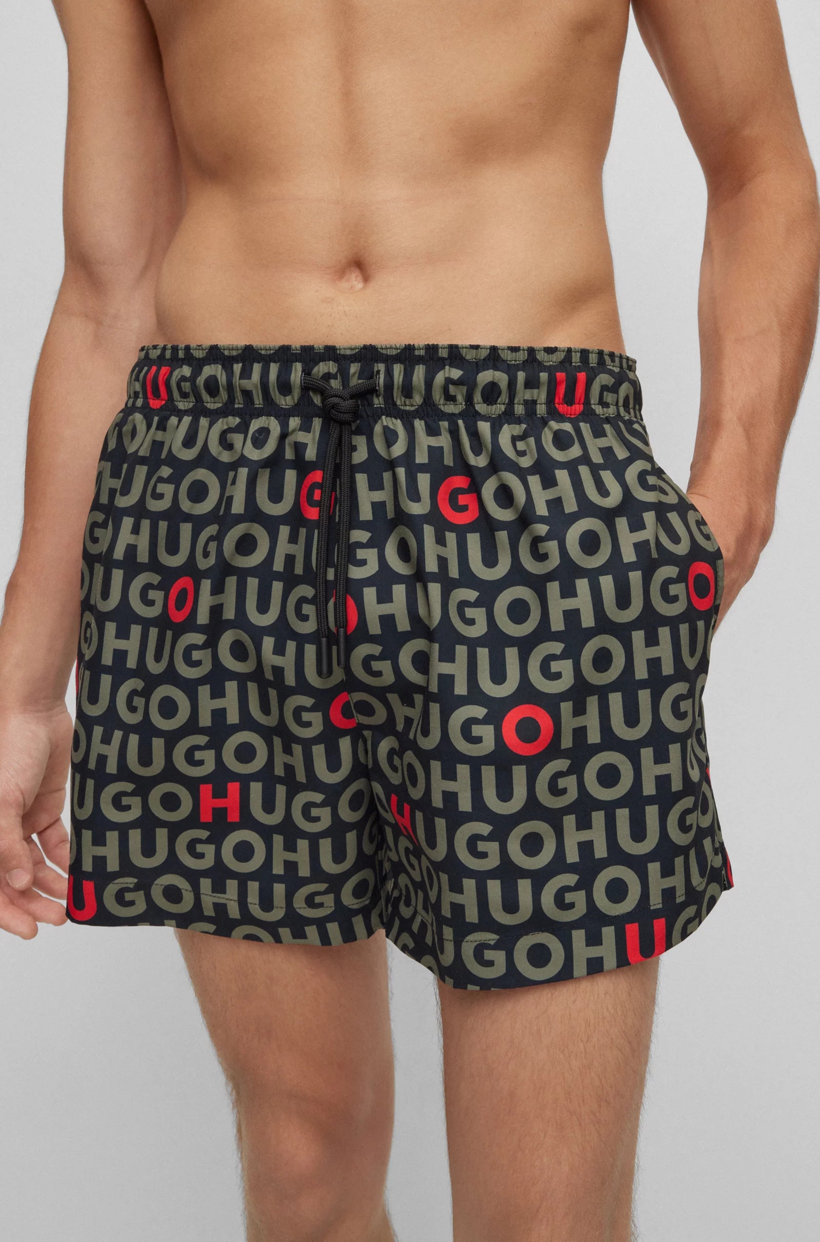 Hugo Swim Shorts With Logo Tortuga-Black/khaki