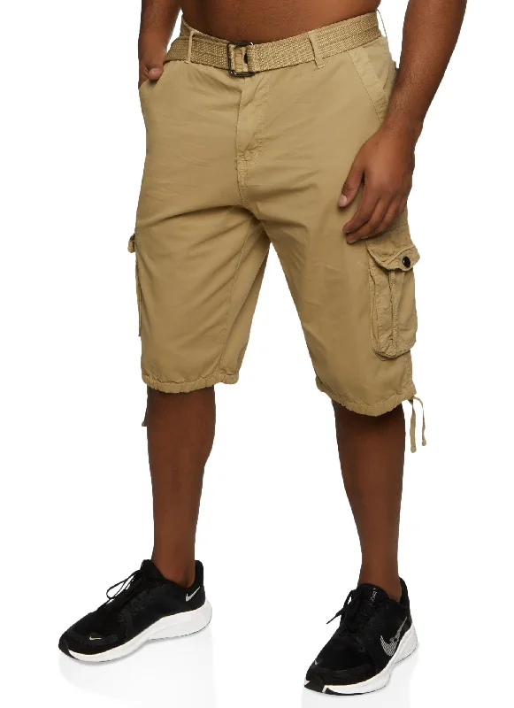 Mens Twill Belted Cargo Shorts