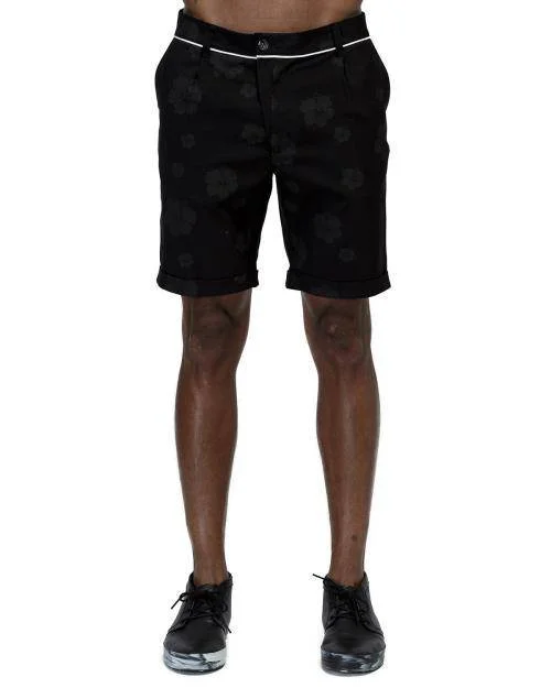 Konus Men's Cuffed Shorts With Floral Print in Black