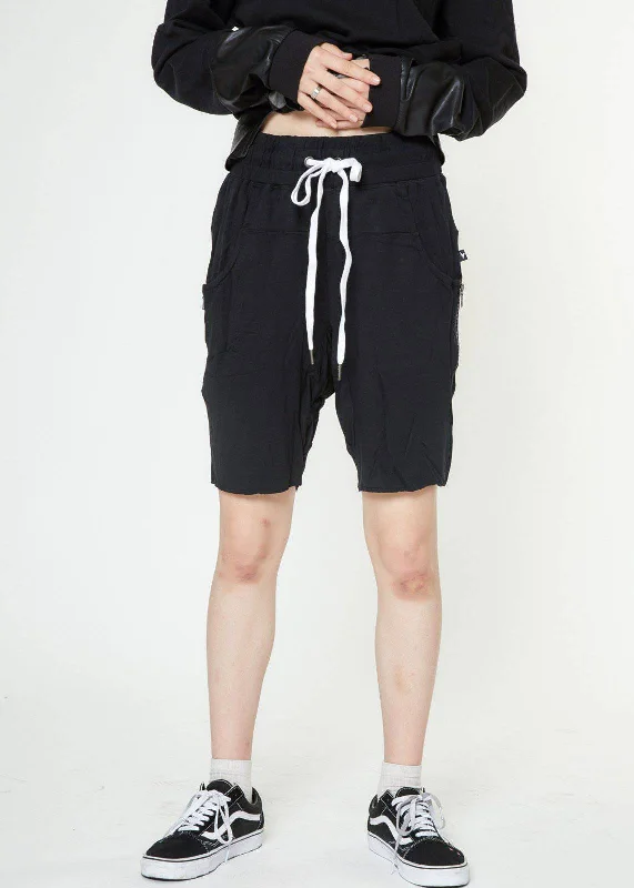 Konus Men's Drop Crotch Shorts With Zipper Pockets in Black