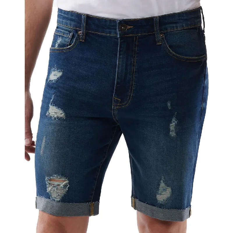 Lazer Mens Cuffed Midi Denim Shorts