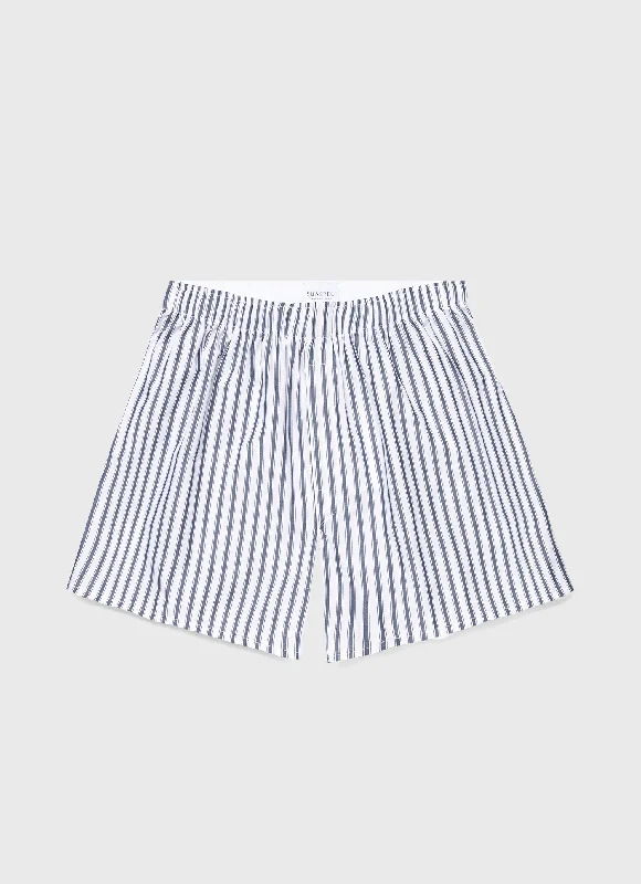 Men's Classic Boxer Shorts in White/Navy Stripe