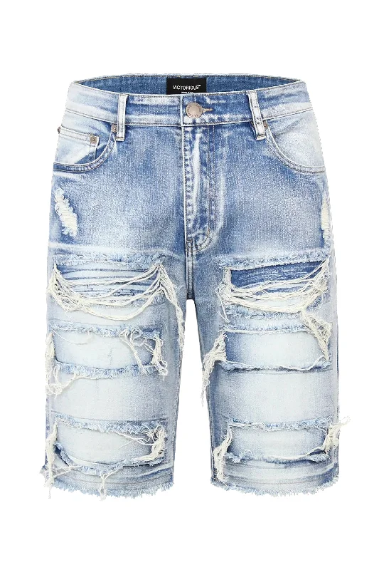 Men's Distressed Washed Out Denim Shorts