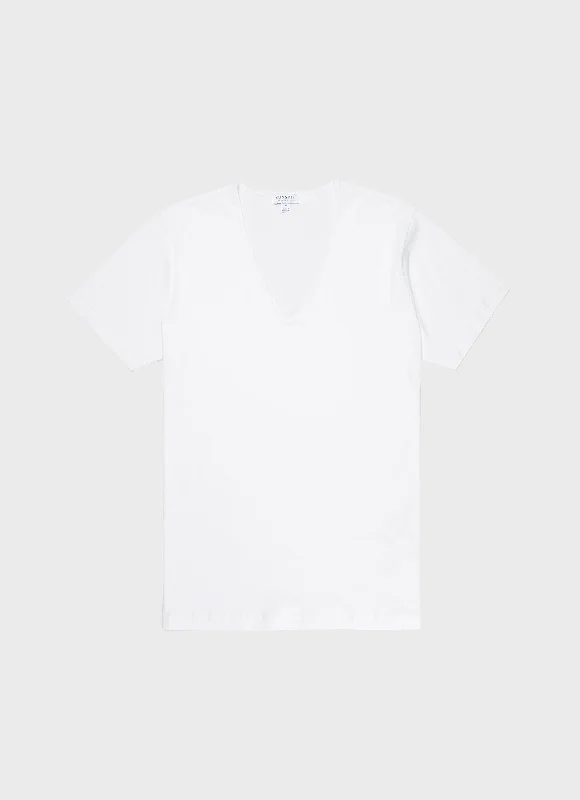 Men's Superfine Cotton V-neck Underwear T-shirt in White