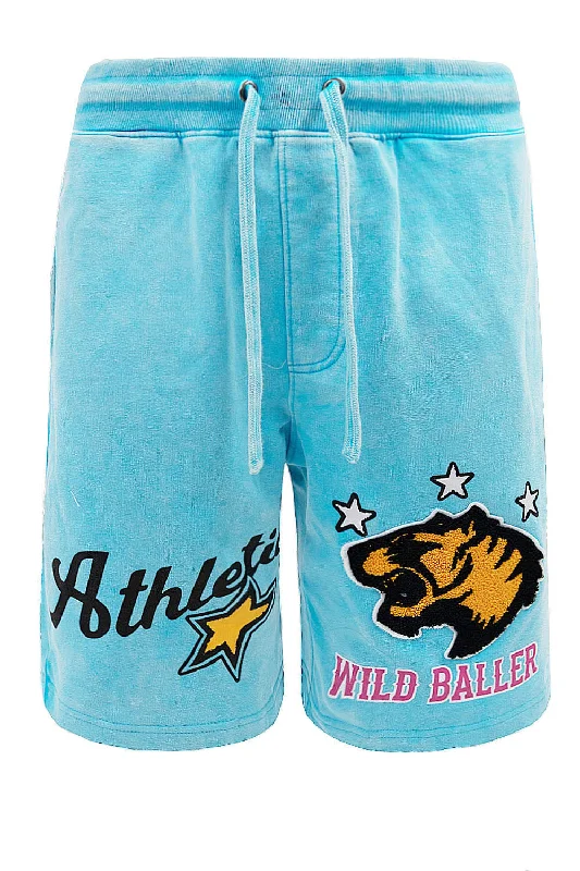 Men's Wild Baller Chenille Patch Acid Washed Graphic Fleece Shorts