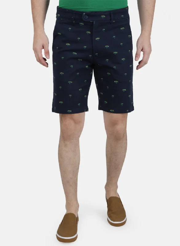 Mens Navy Blue Printed Shorts