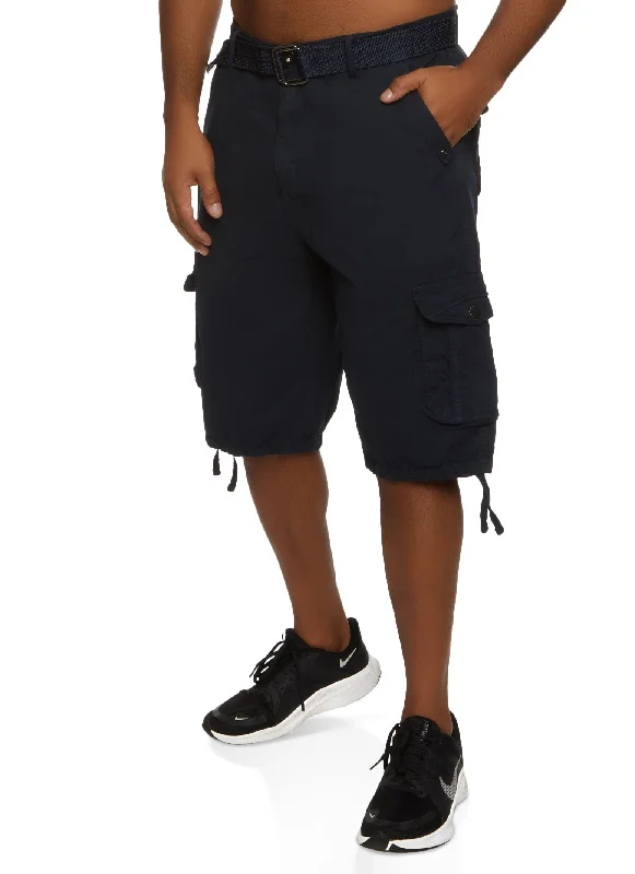 Mens Twill Belted Cargo Shorts