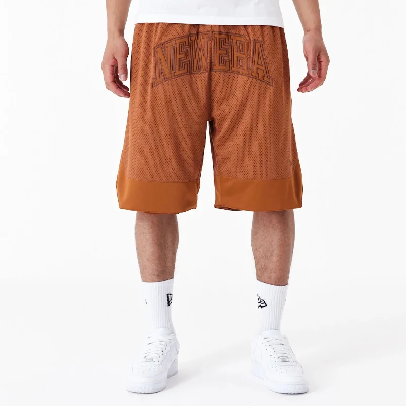 New Era Arch Logo Brown Mesh Shorts