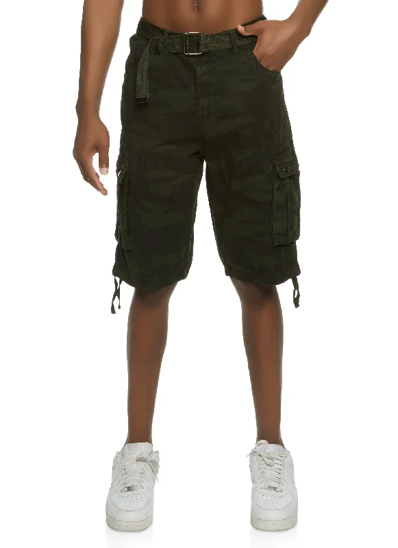 Mens Camo Belted Cargo Shorts