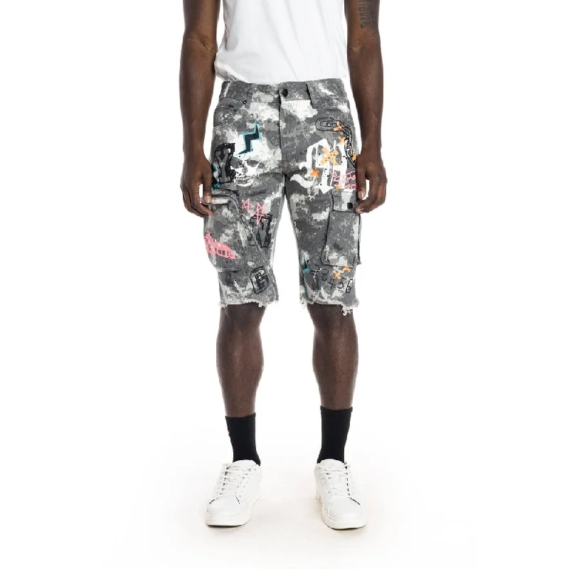 Printed Fashion Twill  Cargo Short - Steel Camo