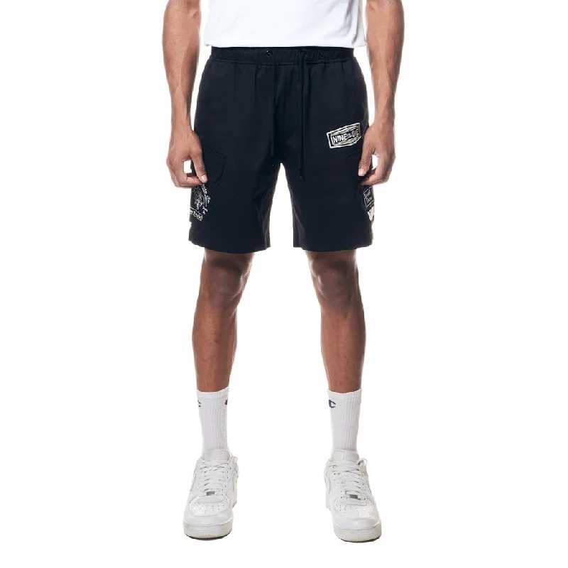 Printed Twill Workwear Shorts - Black