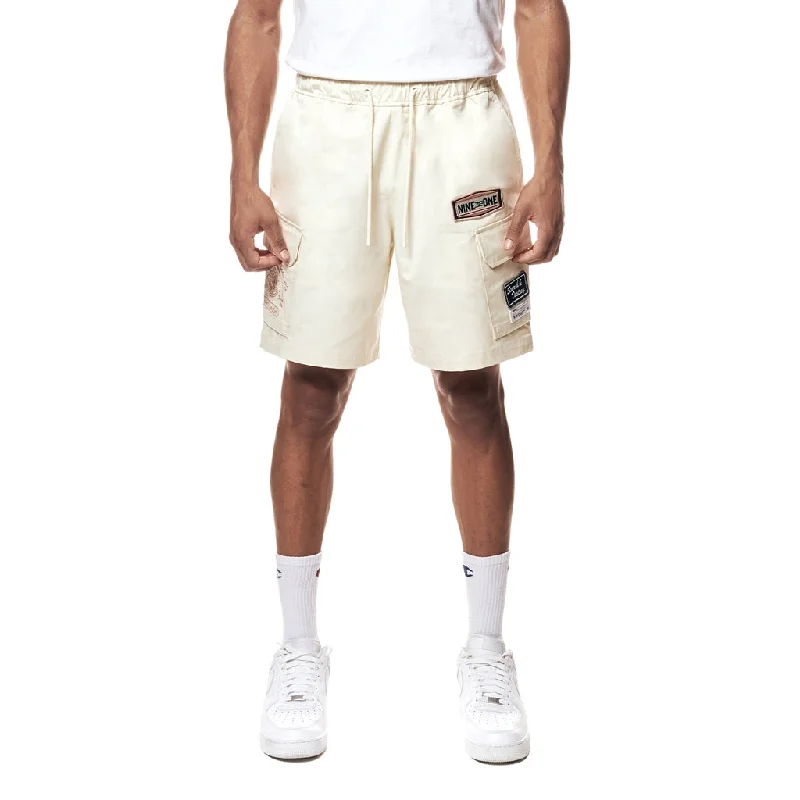 Printed Twill Workwear Shorts - Ecru