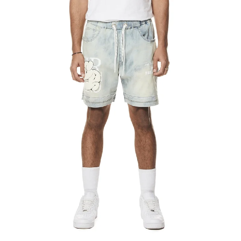 Puff Printed Graphic Resort Denim Shorts - Elm Blue