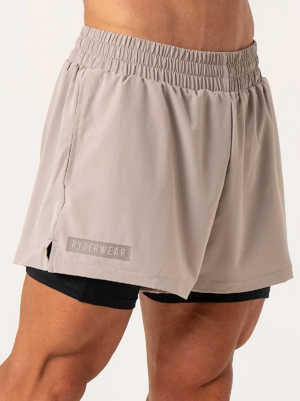 Pursuit 2 In 1 Training Shorts - Taupe