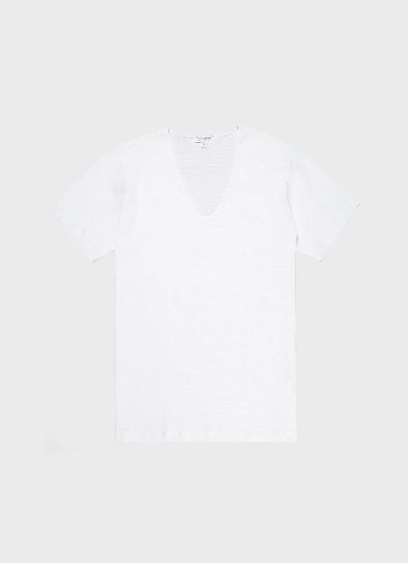 Men's Cellular Cotton V-neck Underwear T-shirt in White