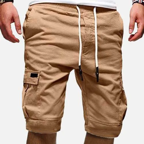 Mens Multi Pockets Drawstring Waist Cargo Shorts