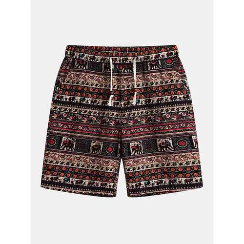 Ethnic Printing Drawstring Straight Shorts