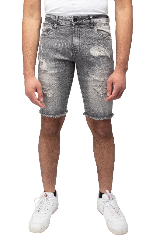 RAWX Men's Rips Distress Frayed Cut Off Denim Shorts