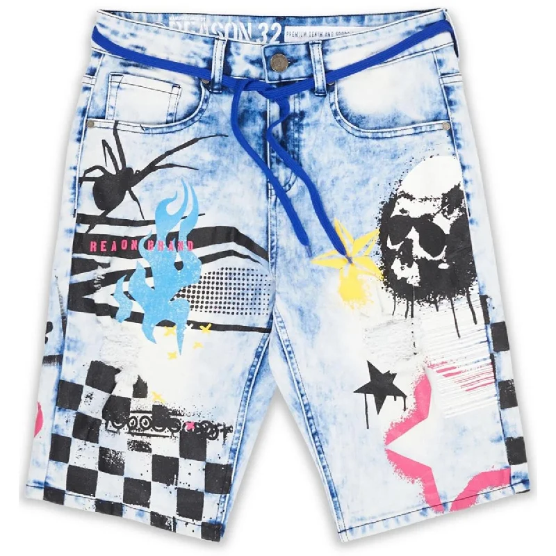 Reason Mens Screen Printing Denim Denim Shorts