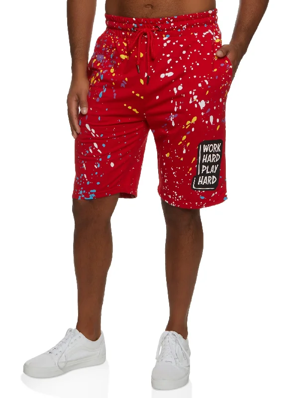 Mens Paint Splatter Work Hard Play Hard Graphic Shorts