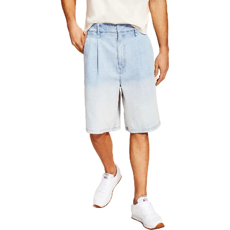 Royalty By Maluma Mens Pleated Two Tone Denim Shorts