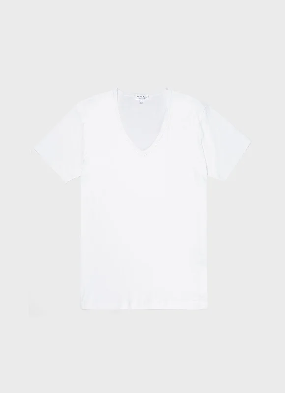 Men's Sea Island Cotton V-neck Underwear T-shirt in White