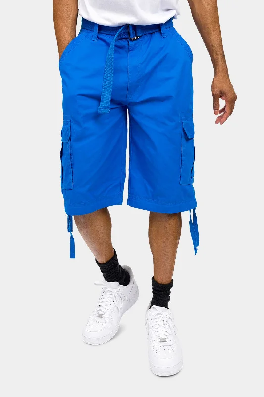 Solid Color Ripstop Belted Cargo Shorts