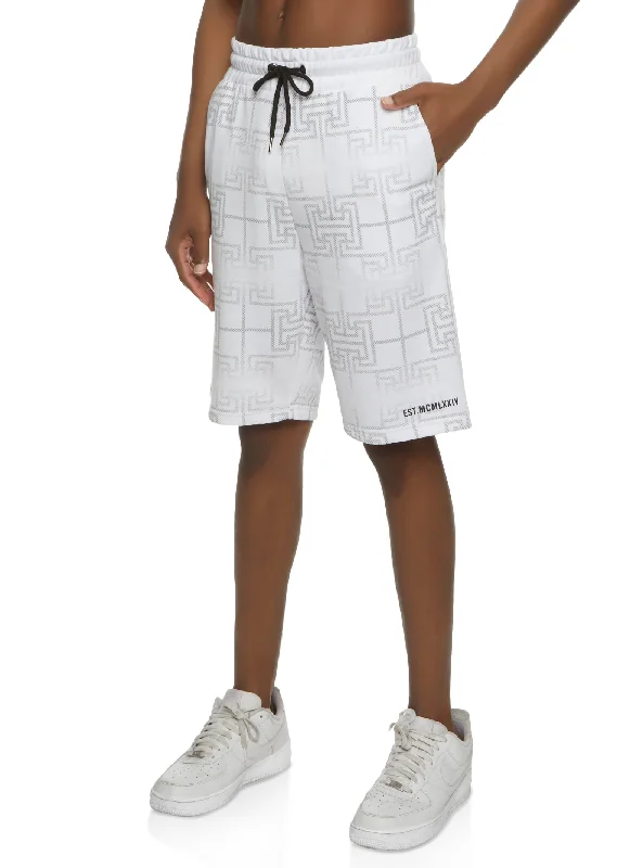 Mens Geo Print Drawstring Shorts